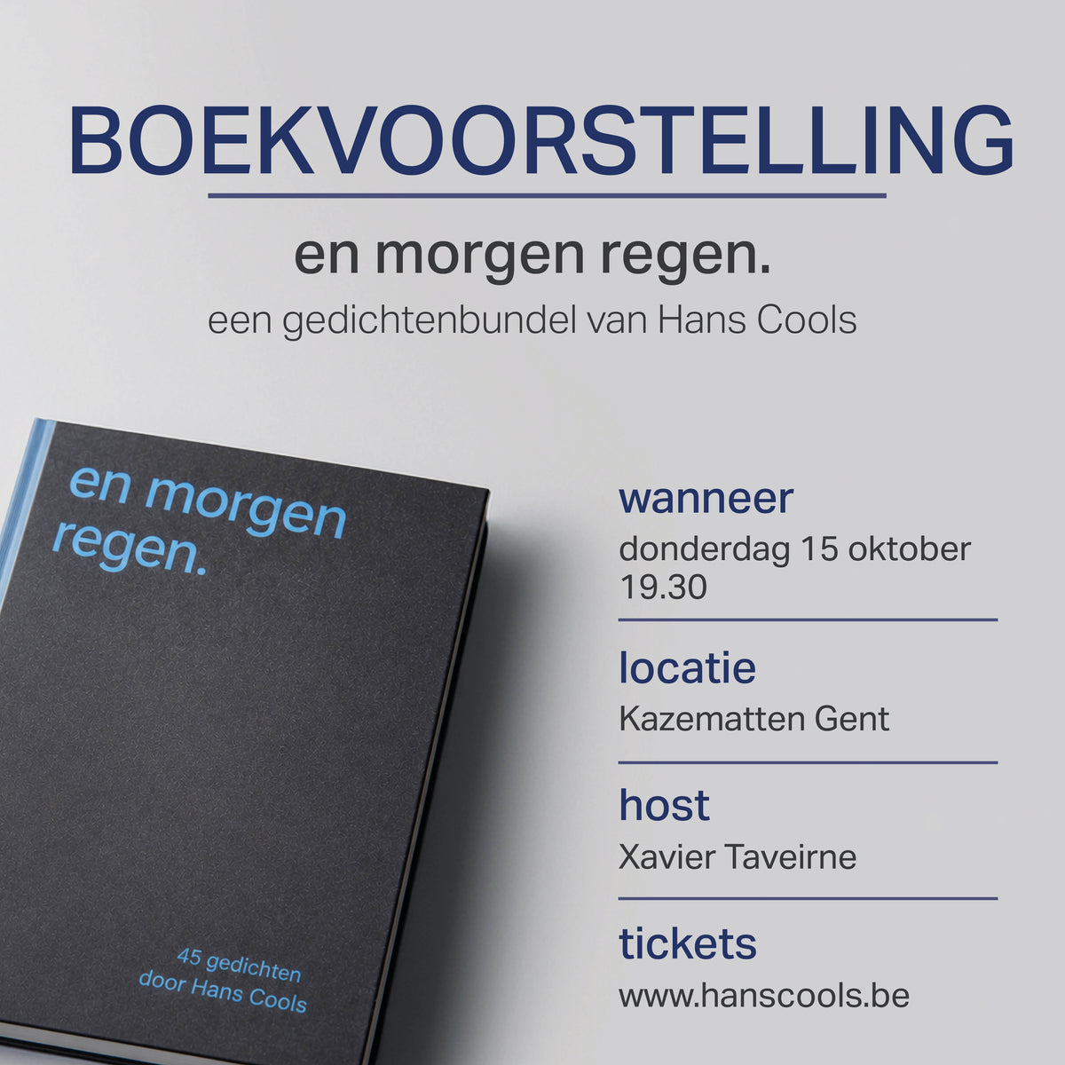 Ticket Boekvoorstelling Hans Cools - "En morgen regen."
