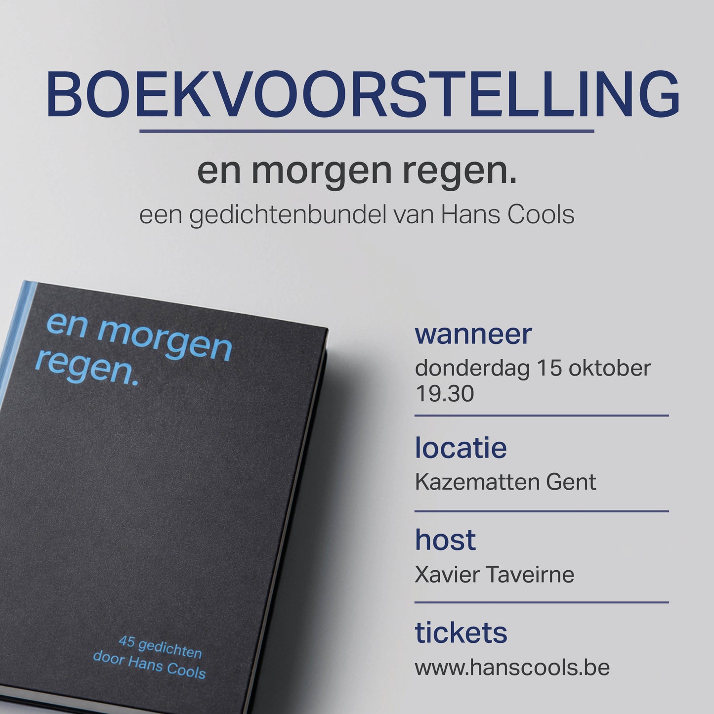 Ticket Boekvoorstelling Hans Cools - "En morgen regen."